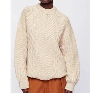 Like New Kotn Women's 100% Lambswool Cable Knit Sweater Moon XS